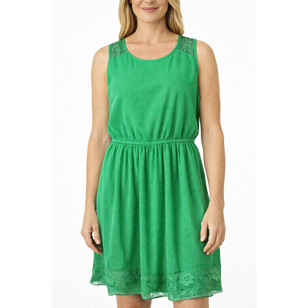 Zara Trafaluc Womens Green Polka‎ Dot Lace Dress Sleeveless Size S